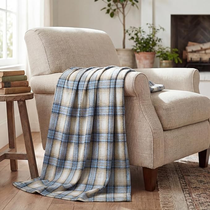 Horaldaily Blue Light Coffe Farmhouse Plaid Decorative Blanket Throw, Spring Summer Rustic Soft Lightweight Blanket for Couch Sofa Bed Lounging Decoration, Ideal Gifts for Kids Adults Self, 60x80