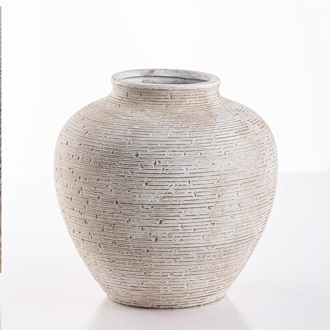 Vanselia Ceramic Flower Vase Home Decor - Large Tall Farmhouse Table Vases Rustic Vintage Living Room Kitchen Bedroom Decorations for House Book Shelf Office Coffee Desk Dining Fireplace (10" Retro)