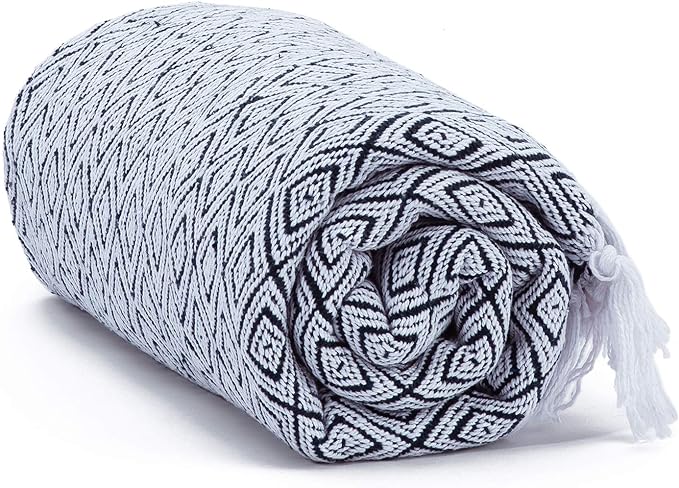 Americanflat 50x60 Throw Blanket - Soft and Breathable Cotton Throw Blanket for Couch, Bed, Chair - Decorative Blankets Perfect for Home or Outdoor Use - Navy Blue and White Double Diamond Design