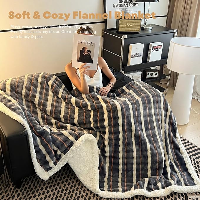 Fluffy Reversible Fleece Blanket King Size 90"x108" - Soft Warm Throw for Bed/Couch - Stylish Winter Home Decor,Christmas Birthday Gift for Women Her