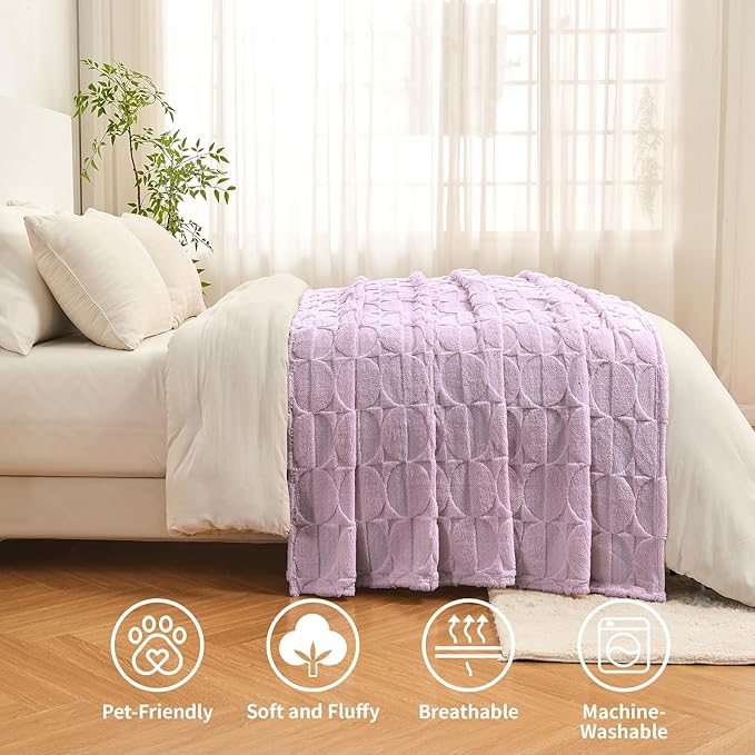 3D Circle Pattern 300 GSM Lavender Travel Blanket - Super Soft Throw Blankets for Women,Spring Decor, 60x80 Inches