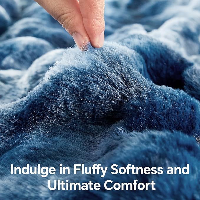 BEDELITE Faux Fur Throw Blanket for Couch, Decorative Tie-Dye Blue Plush Bubble Blanket - Super Soft & Cozy Fluffy Faux Rabbit Fur Blanket for Women Gift, 60x80 Inches