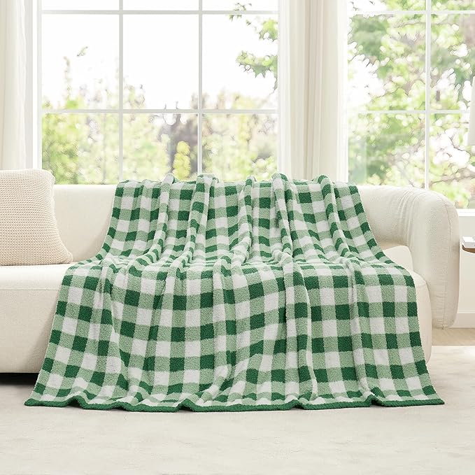 Snuggle Sac St.Patrick's Day Blanket for Couch, Super Soft Cozy Warm Knit Netural Decorative Fluffy Blankets, Reversible Buffalo Plaid Microfiber Throws for Sofa Bed, Plaid Green, 50x60 Inches