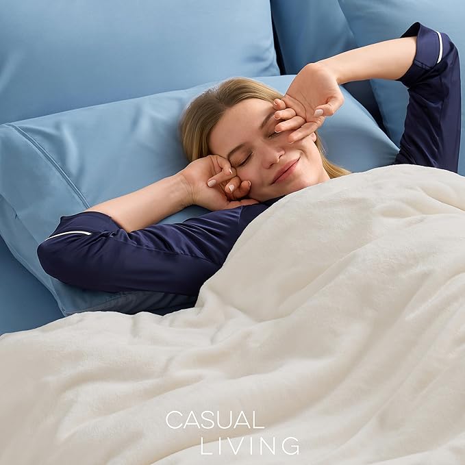 Casual Living Twin/Twin XL Fleece Blanket Fluffy Warm Cozy Bed Blankets for Dorm or Bedroom Decor Soft Plush Thick Fuzzy Oversized Big Throw for Couch Bed or Outdoor, 66-inch x 90-inch, Ivory White