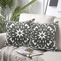 Alysheer Embroidered Decorative Throw Pillow Covers 18"x18" Set of 2 Pieces, Classic Boho Mandala Knit Pattern, Durable Cotton Canvas Cozy Gray Cushion Cases for Sofa Couch Living Room(Grey)