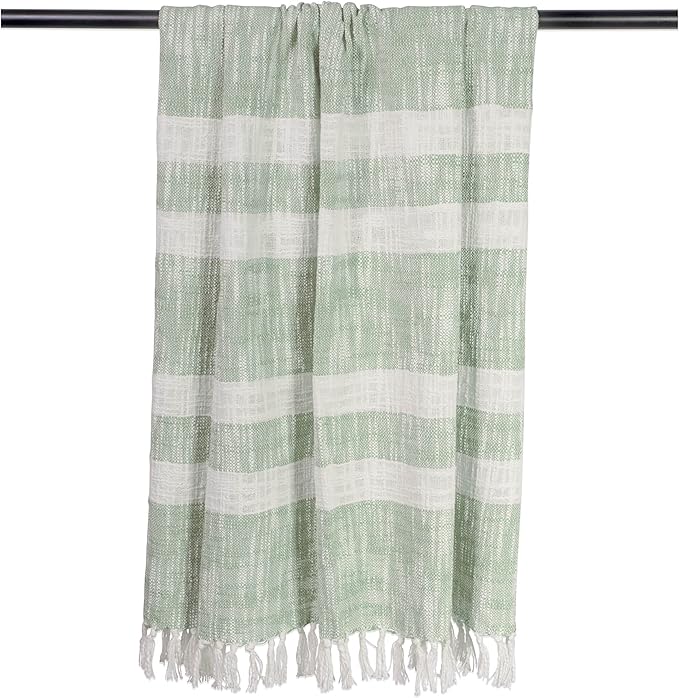 DII Mid-Century Modern Slub Stripe Woven Throw, Mint, 50x60