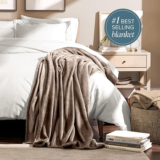 Bare Home Fleece Blanket - Full/Queen - Ultra-Soft Lightweight for Bed, Sofa, and Couch - Luxury Microplush - Cozy Warm Blanket (Full/Queen, Taupe)