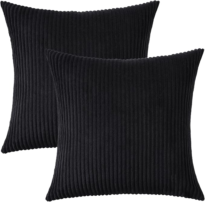 Mecatny Corduroy Decorative Throw Pillow Covers 26x26 Set of 2 for Sofa Living Room, Soft Neutral Boho Couch Pillow Covers for Home Decor, Black