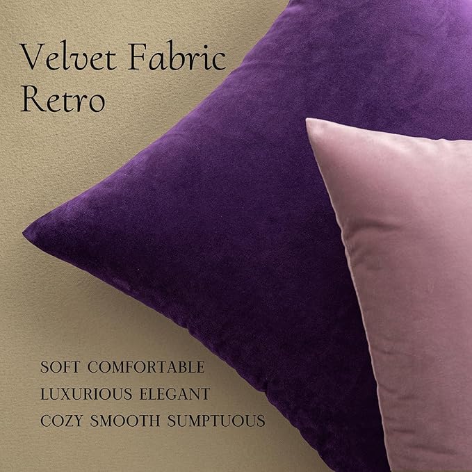 MIULEE Velvet Throw Pillow Covers 18x18 Inch, Pack of 2 - Eggplant Purple, Super Soft Decorative Square Cushion Cases Modern Luxury Spring Home Decor for Sofa,Couch,Bed,Chair