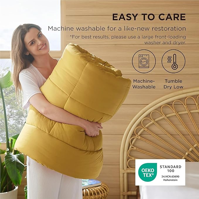 Bedsure Comforter Duvet Insert - Quilted Comforters Twin XL Size, All Season Duvet, GentleSoft Down Alternative Bedding Blanket, with 8 Tabs, Gifts for Women/Men, Mustard Yellow, Twin XL 92x68 Inches