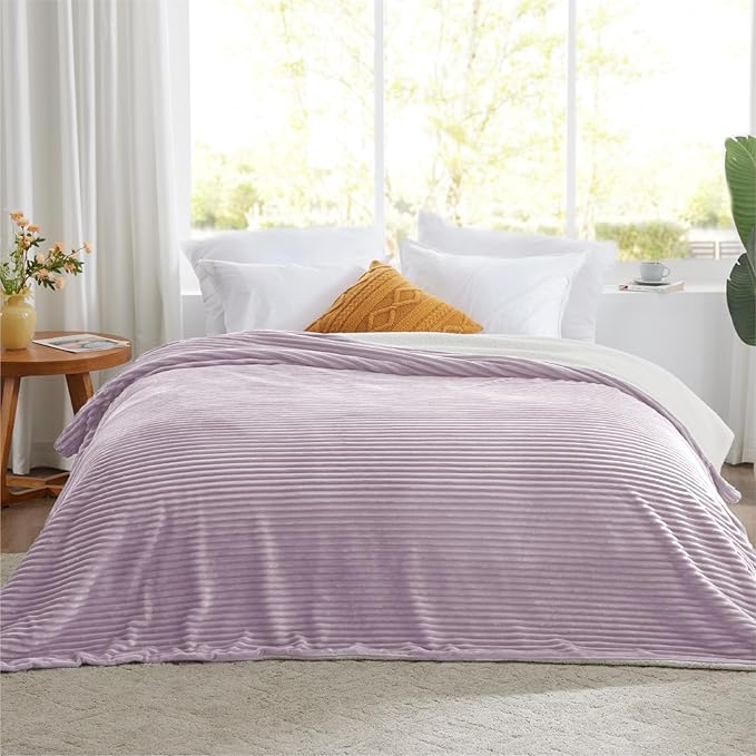 Sherpa King Size Blanket - Fleece for Bed, Soft and Warm for Winter, Reversible Fuzzy, Lavender, 108 x 90 Inches