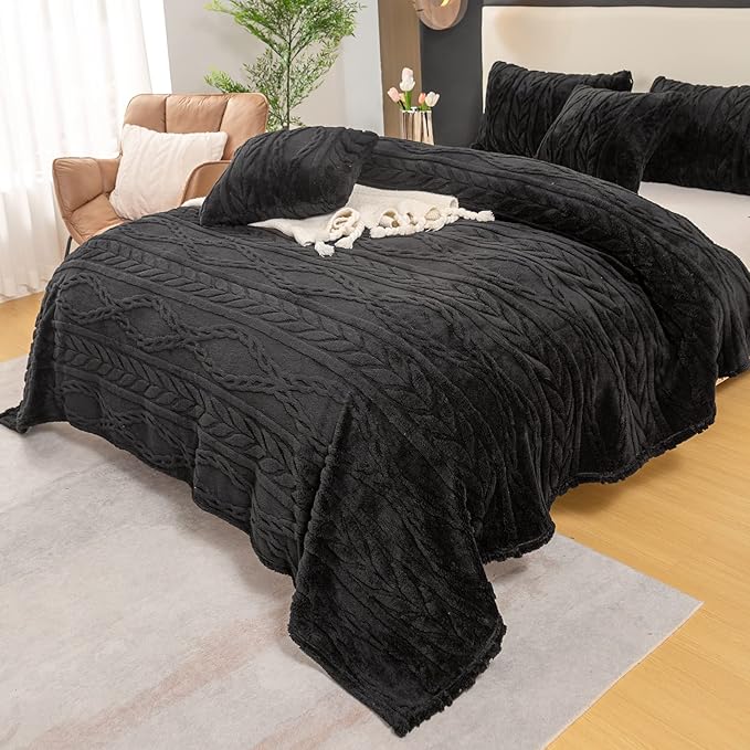 YUSOKI Twin XL Blanket Single Layer,Weight(3.1lb),370GMS-3D Stylish Design for Gift Home Decor (Black,65"x90")