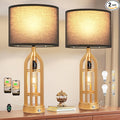 Seealle Table Lamps for Living Room Set of 2 - Gold Bedside Lamp for Bedroom with USB C+A & Outlet, Farmhouse Lamps for Night Stands, 3-Way Dimmable Touch Lamps for Living Room with Black Shade