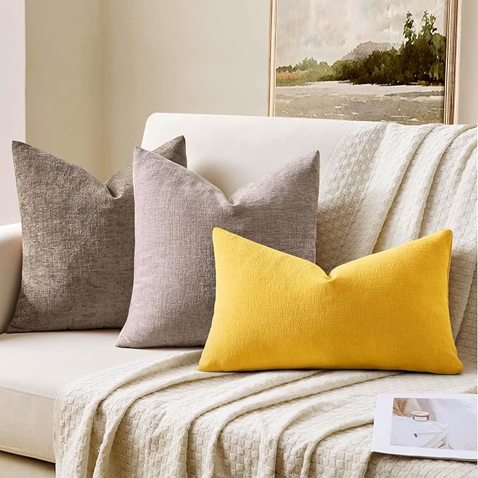 MIULEE Yellow Couch Pillow Covers 12x20 Inch, Set of 2 Soft Chenille Spring Decorative Lumbar Throw Pillow Covers Farmhouse for Sofa Living Room Bed
