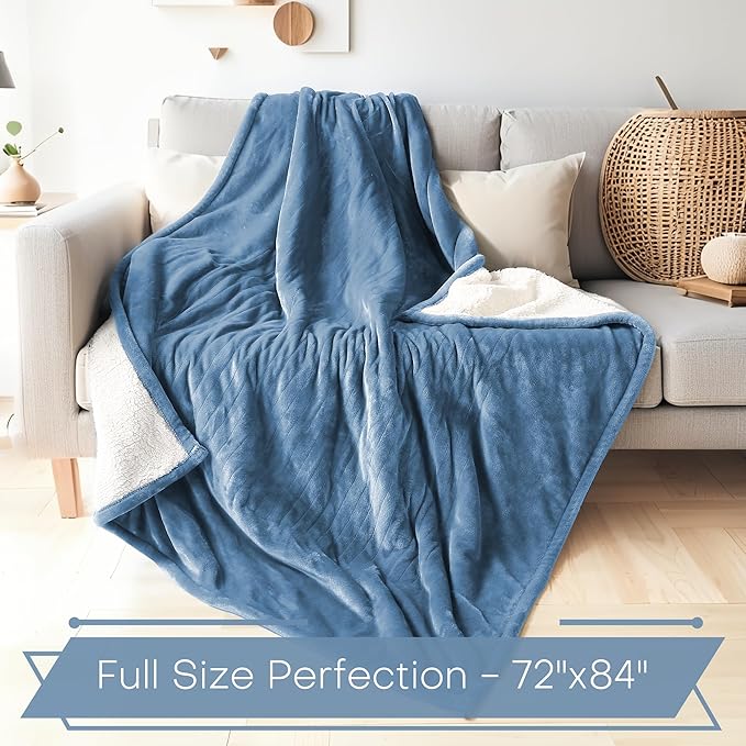 Electric Heated Blanket Twin Size 62"x84" - Microplush & Sherpa Fabric Dual-Sided, 6 Heat Settings & 1-10 Hours Auto Off , Cozy Warming Throw for Home, Office, or Bed, Machine Washable，Slate Blue