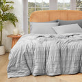 Cozy Bliss Seersucker Cooling Comforter Queen Size, Q-Max 0.45 Reversible Lightweight Cooling Blanket, Breathable Silk Smooth Summer Bedding Quilt for Hot Sleepers Night Sweats Light Grey