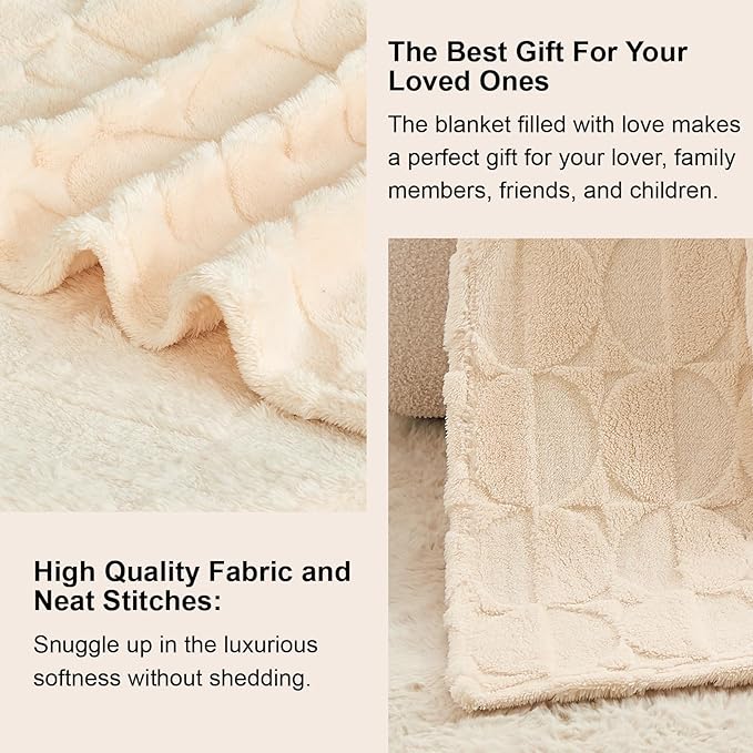 3D Circle Pattern 300 GSM Beige Throw Blanket for Couch - Fluffy Blanket for Women,Warm Spring Throw Blanket, 50x60 Inches