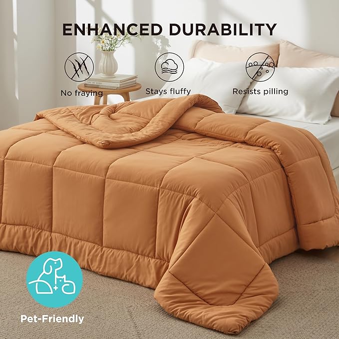 Bedsure Comforter Duvet Insert - Quilted Comforters King Size, All Season Duvet, GentleSoft Down Alternative Bedding Blanket, with 8 Tabs, Gifts for Women/Men, Burnt Orange, King 90 x 102 Inches