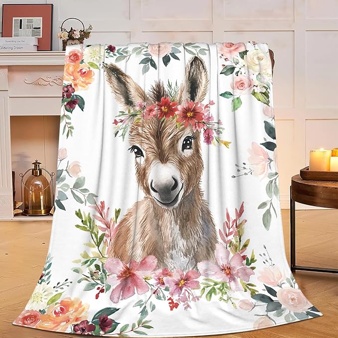Donkey Gifts: Soft, Warm, Cute Throw Blanket - Lightweight Fleece, Plush, Fuzzy - 40"X50" - Bed Decor for Girls, Women, Kids & Adults