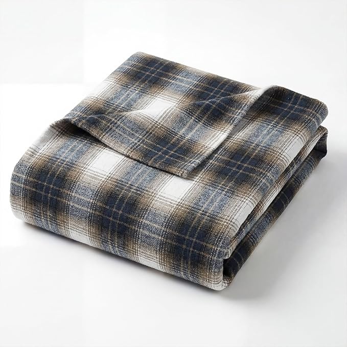 Horaldaily Dark Blue Brown Farmhouse Plaid Decorative Blanket Throw, Spring Summer Rustic Soft Lightweight Blanket for Couch Sofa Bed Lounging Decoration, Ideal Gifts for Kids Adults Self, 50x60