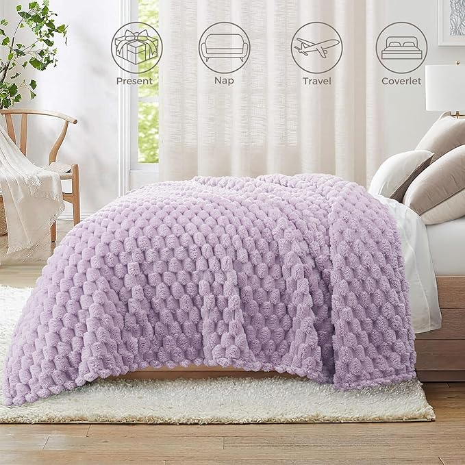 Whale Flotilla Twin Size Blanket for Bed with Jacquard Pattern, Fuzzy Soft Cozy Exquisite Blankets for All Season, Warm and Fluffy, 60x80 Inch, Lilac
