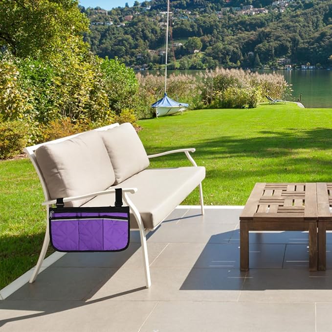 Camping Armrest Storage Bag, Chair Armrest Organizer, Car Seat Hanging Bag, Extended Back Buckle Canvas Beach Chair StorageBag, Side HangingBag For Bedside/Outdoor/Beach/Camping(purple)