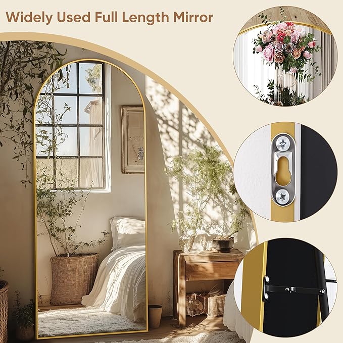 Full Length Mirror, 59"x18" Oversized Arched Mirror Large Standing Mirrors, Tall Mirrors Body Floor Mirror for Bedroom Living Room Aluminum Frame, Gold
