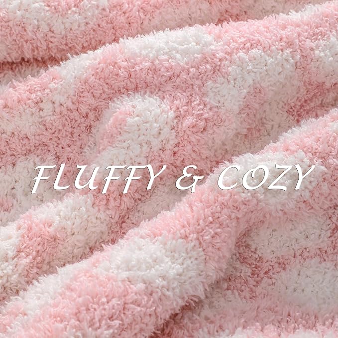 bearberry Fuzzy Leopard Knitted Throw Blanket Soft Cozy Warm Microfiber Blanket for Couch Sofa Bed Travel (Pink/Cream, 51"x70")
