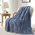 Snuggle Sac Navy Checkered Faux Fur Throw Blanket for Couch, Knitted with Microfiber Fancy Yarn Blanket, Reversible Soft Cozy Blankets for Sofa Bedroom,Heather Navy,50x60 inches