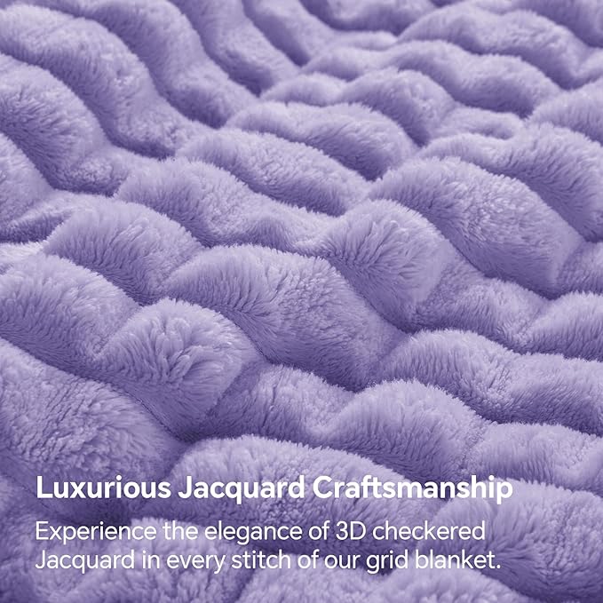 BEDELITE Lavender Throw Blanket for Couch and Bed- Super Soft and Warm 3D Checkered Fluffy Fuzzy Fleece Blanket, Luxurious Plush Cozy Blanket for Room Decor Spring, 50x60 inches