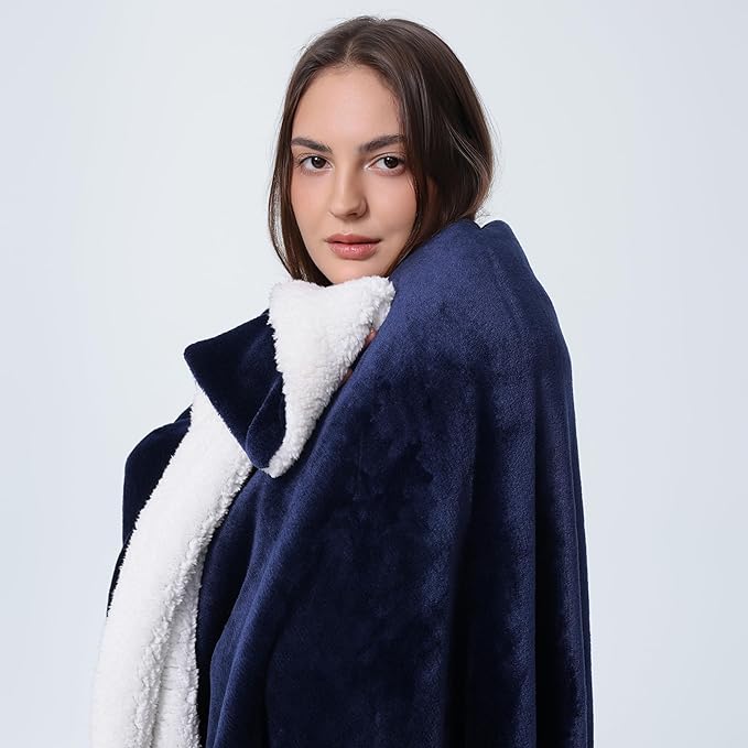 WDCOZY Sherpa Fleece Blankets Fuzzy Thick Warm Throw Blanket Super Soft Reversible Luxurious Fluffy Plush for Sofa Couch Bed Home Decor All Seasons Winter Blankets 50"x60" Navy Blue