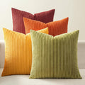 EMEMA Burnt Orange Decorative Throw Pillow Covers 24x24 Inch Set of 4 Boho Farmhouse Corduroy Striped Square Pillow Case,Western Modern Cushion Covers for Couch Bed Livingroom Home Decor
