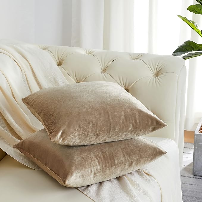 Decorative Throw Pillow Covers 18 x 18, Taupe Beige Khaki Soft Pillow Covers Velvet,Set of 4 Decor Square Cushion Covers