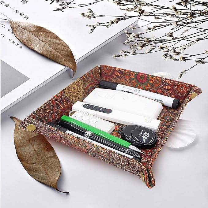 boshiho Valet Tray for Men, Natural Cork Jewelry Catchall Key Phone Coin Box Change Caddy Bedside Storage Box (Cork E)