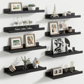 Floating Picture Ledge Shelves Set of 8, 16 Inch Solid Wood Wall Shelves with Lip, Large Nursery Book Shelf for Toys Storage, Kids Bookshelf, Living Room, Bedroom Decor Frames