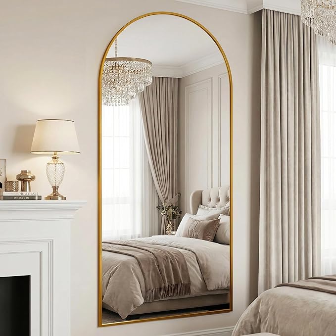 Antok Full Length Floor Mirror Arched Standing Mirror with Aluminum Frame - Freestanding Wall Mount Leaning Body Mirror for Bedroom Living Room Entryway, 76" L x 34" W, Gold