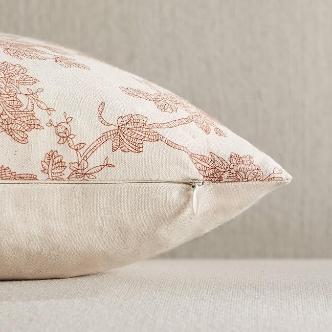 100% Cotton French Pastoral Throw Pillow Covers Set of 2, 18x18 Inch Terracotta Farmhouse Decorative Cushion Covers for Sofa Bed Living Room Home Decor