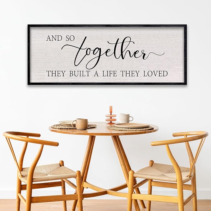 LuZhiQiang And So Together They Built A Life They Loved Farmhouse Wall Decor 40"x15" Rustic Master Bedroom Romantic Sign Large Wood Framed for Above Over Bed Couples Hanging Wall Art (Black)