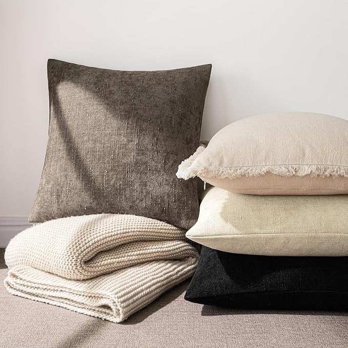 MIULEE Pack of 2 Decorative Throw Pillow Covers Soft Throw Pillows Solid Textured Cushion Covers Home Decor for Couch Sofa Bedroom Living Room 20x20 Inch, Beige Cement