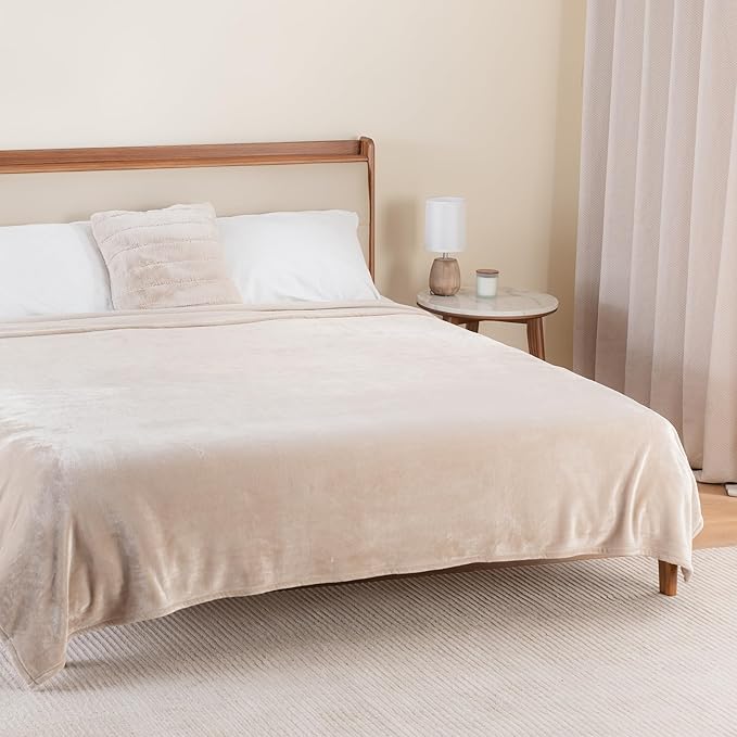 Berkshire Blanket Classic VelvetLoft® Solid Bed Blanket Queen Size, Lightweight Soft Fuzzy Plush Blanket for Bed and Couch, Grain, 90x90 Inches