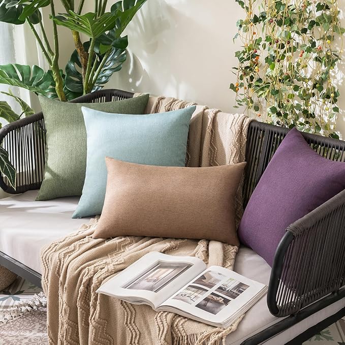 MIULEE Pack of 2 Decorative Outdoor Solid Waterproof Throw Pillow Covers Spring Faux Linen Garden Farmhouse Cushion Cases for Patio Tent Balcony Couch Sofa 20x20 Inch Gray Green