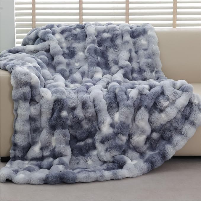 Blue Faux Fur Throw Blanket for Couch, 60X80 Inch Cozy Plush Blanket for Bed, Sofa & Reading Nook Chair Bedroom Living Room
