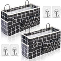 2pcs Large Wall Hanging Organizer Bag, Linen Fabric Door Hanging Storage Baskets with Pockets, Waterproof Bin for Kitchen, Bedroom, Office, RV Camper (Black)