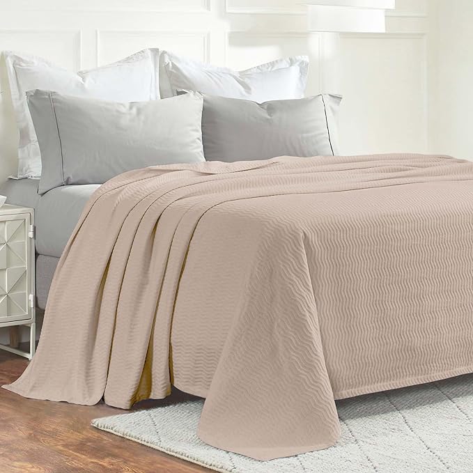 Superior JENA Cotton Blanket, for Picnic, Beach, Traveling or Camping, Bedroom Decor, Essentials, Cover for Bed, Couch, Lounging, Textured Jacquard, Modern Chevron Woven Blanket, Full/Queen, Khaki