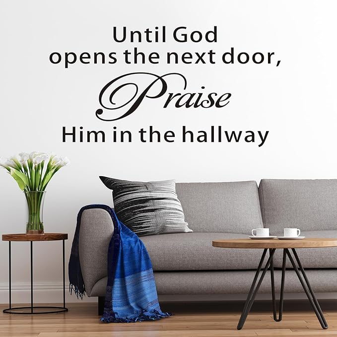 Bible Verse Wall Decals for Bedroom: Christian Quotes Inspirational Vinyl Art Wall Stickers for Living Room Kitchen - Until God Opens The Next Door 28.6" X 15"