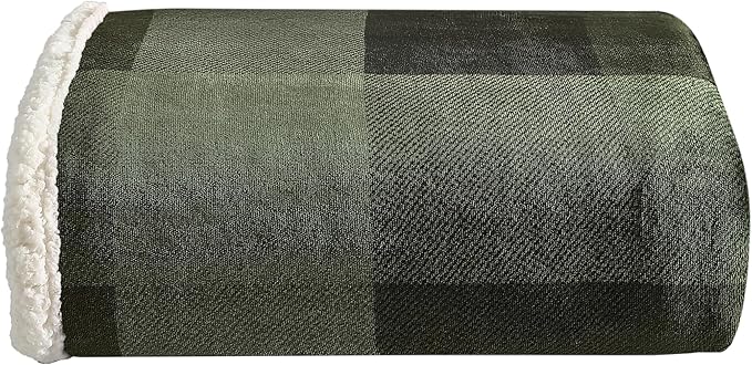Eddie Bauer - Throw Blanket, Brushed Fleece & Plush Sherpa Bedding, Blanket for Couch & Bed (Pine Plaid Green, 50" x 60")