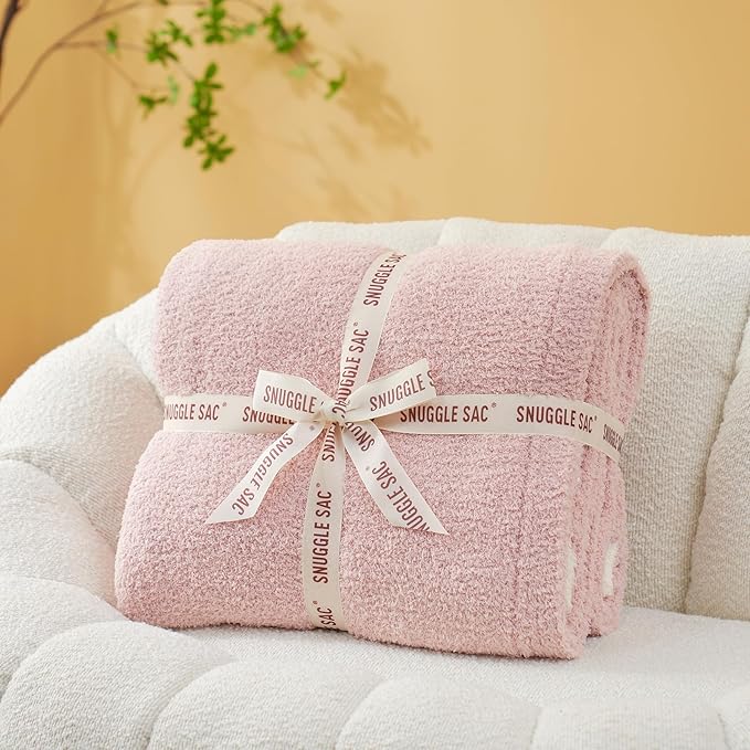 Snuggle Sac Pink Bedding Blankets Queen Size 90x90 inches, Reversible Microfiber Fluffy Fuzzy Soft Throw Cozy Knit Blanket for Women Mothers Birthday Gifts