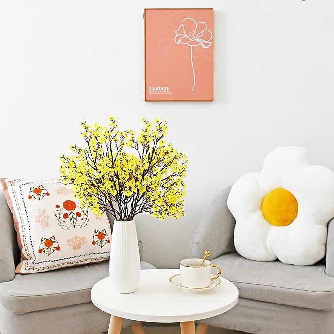 Mandy's Yellow Artificial Baby’s Breath Flowers 6 Bundles Silk Gypsophila, 18.5 Inch European Style Modern Home Decor Centerpiece, Neutral Wedding Flower Arrangements