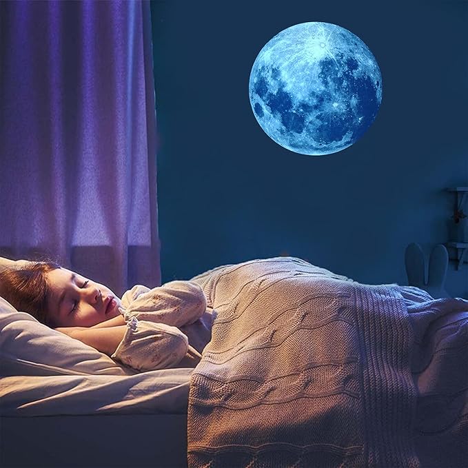 iinuu Glow in The Dark Moon, Moon Wall Decals, Galaxy Stickers, Realistic Starry Night (Blue), Ap-wd180