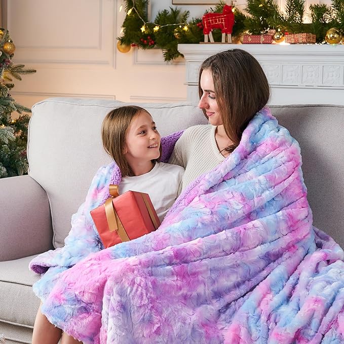 NEWCOSPLAY Super Soft Faux Fur Blanket Twin Size Multi Purple Sherpa Fuzzy Plush Warm Blanket for Sofa Bed (Multi Purple, Twin(60"x80"))